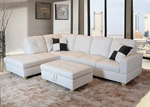 Beverly Fine Furniture Left Facing Russes Sectional Sofa Set With Ottoman, RED