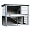 Pawhut 48" L Wooden Rabbit Hutch Pet Playpen 4 Door House Enclosure with Ramp, for Rabbits and Small Animals, Gray