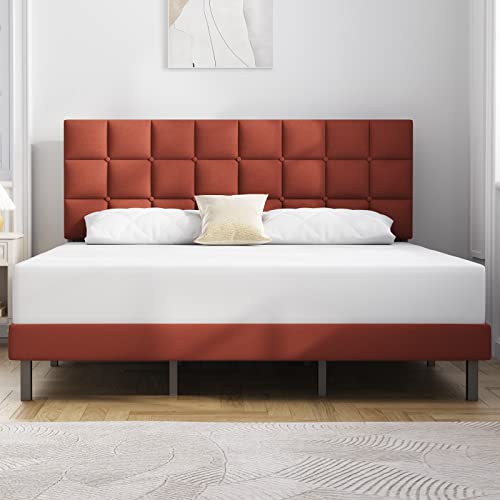 Molblly Full Bed Frame Upholstered Platform with Headboard and Strong Wooden Slats, Non-Slip and Noise-Free,No Box Spring Needed, Easy Assembly,Black