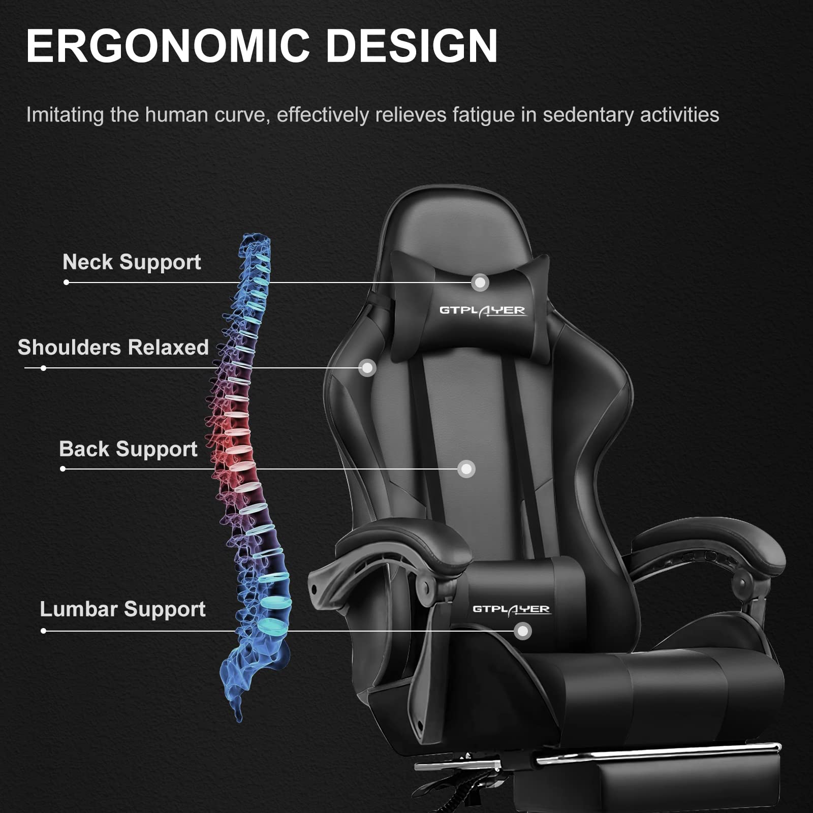 GTPLAYER Computer Footrest Adjustable 360u00b0 Swivel