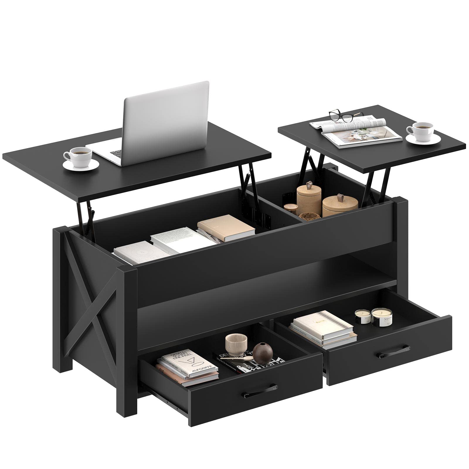 Seventable 47.2-Inch Lift-Top Coffee Table with Storage, Black