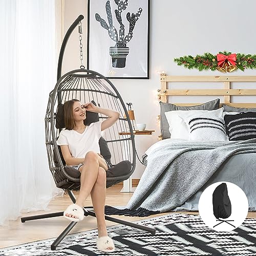 NICESOUL Wicker Rattan Hanging Swing Egg Chair with Stand