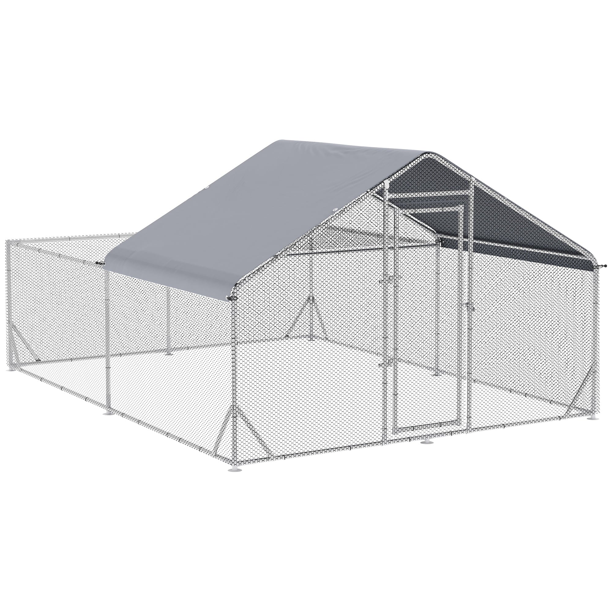 10' x 10' Walk-in Metal Chicken Coop, Heavy Duty Poultry Cage with Waterproof Anti-UV Cover