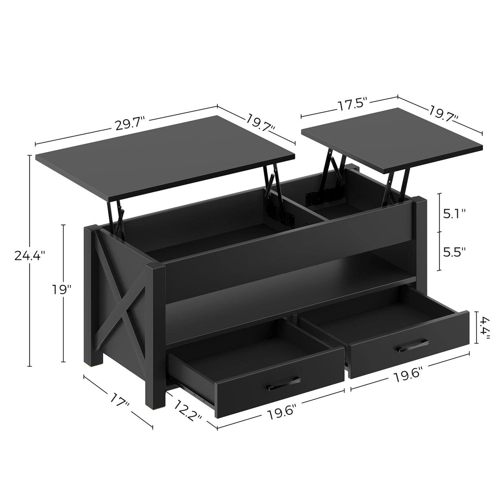 Seventable 47.2-Inch Lift-Top Coffee Table with Storage, Black