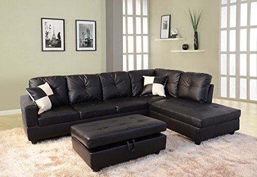 Beverly Fine Furniture Left Facing Russes Sectional Sofa Set With Ottoman, RED