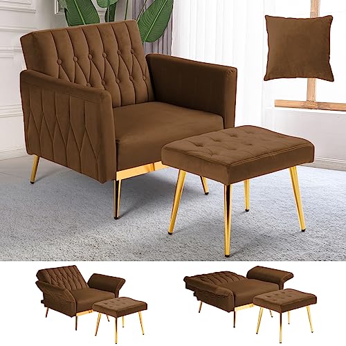 ACMEASE Velvet Accent Chair with Adjustable Backrest and Ottoman