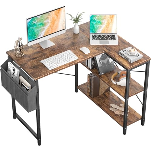 Small L Shaped Computer Desk, Homieasy 47 Inch L-Shaped Corner Desk with Reversible Storage Shelves for Home Office Workstation, Modern Simple Style Writing Desk Table with Storage Bag(Black)