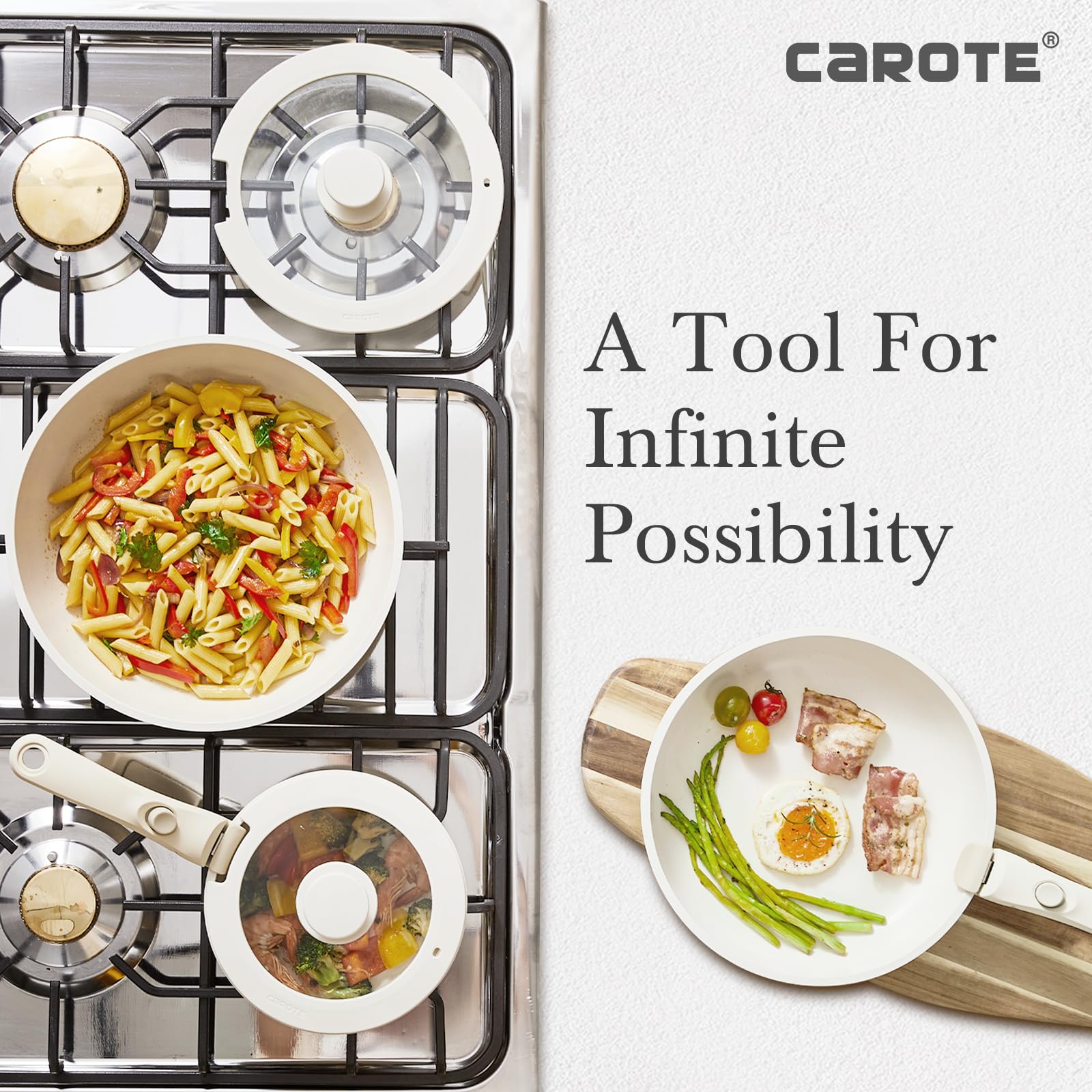 CAROTE 11-Piece Nonstick Cookware Set with Detachable Handle