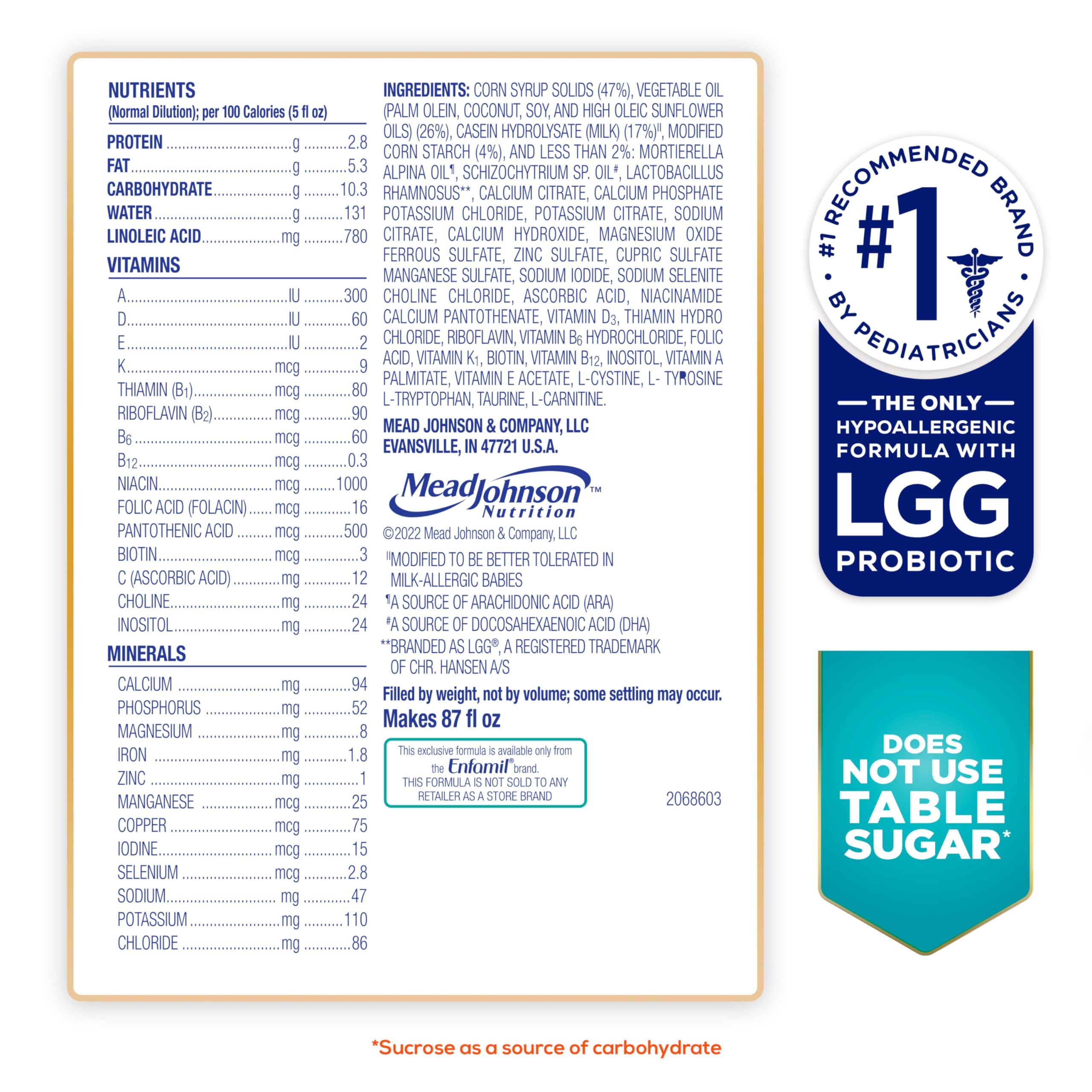 Enfamil Nutramigen Hypoallergenic Formula Lactose