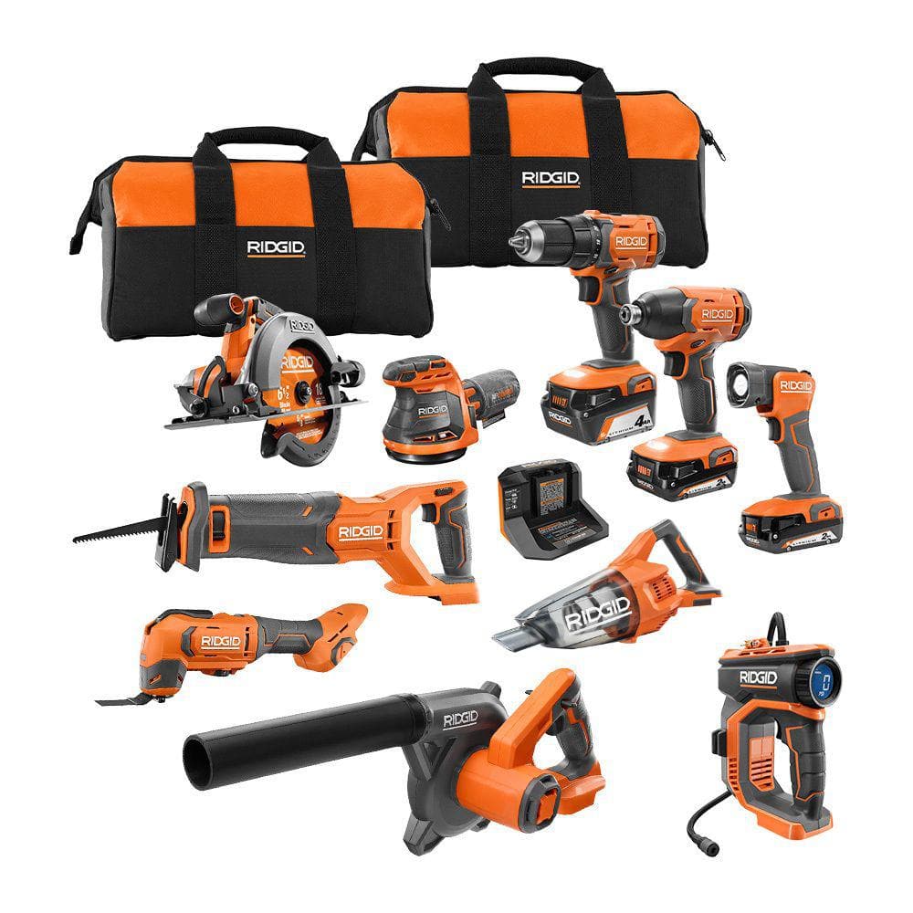 18V Cordless 10-Tool Combo Kit with (2) 2.0 Ah Battery, (1) 4.0 Ah Battery, Charger, and Bag R96259N