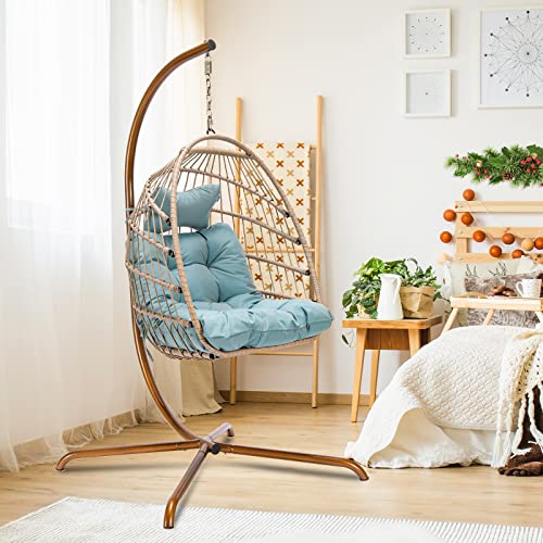 NICESOUL Wicker Rattan Hanging Swing Egg Chair with Stand