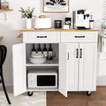 4 EVER WINNER White Kitchen Island with Storage on Wheels, Rolling Kitchen Island Cart with 2 Drawers&amp; 4 Storage Cabinets, Wooden Countertop, Towel Racks, Adjustable Shelves