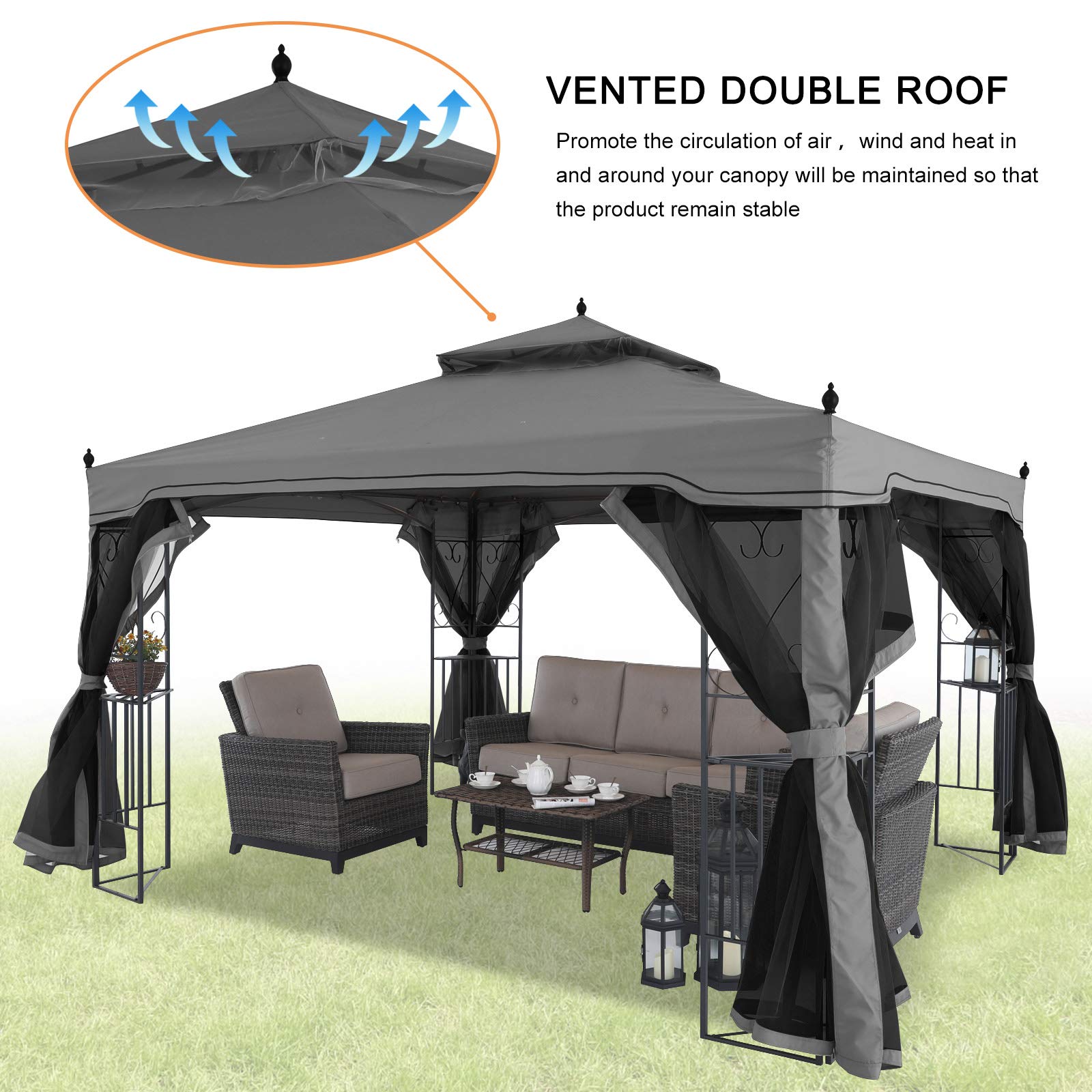 MASTERCANOPY Double-Tiered Mosquito Netting Replacement for Gazebo