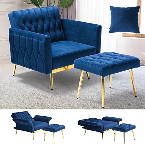 ACMEASE Velvet Accent Chair with Adjustable Backrest and Ottoman