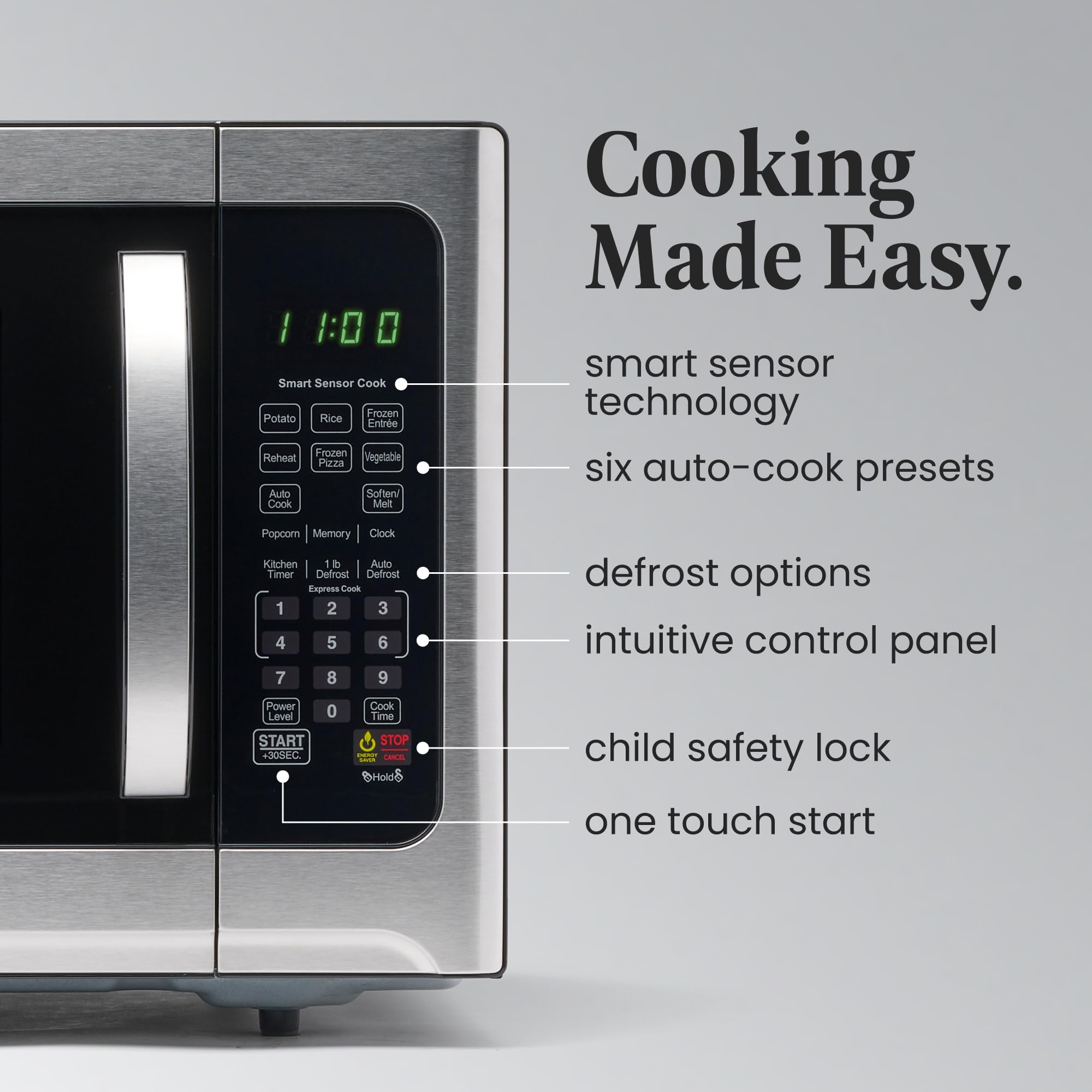 Farberware Countertop Microwave 1100 Watts, 1.2 cu ft - Smart Sensor Microwave Oven With LED Lighting and Child Lock - Perfect for Apartments and Dorms - Easy Clean Black Interior, Stainless Steel