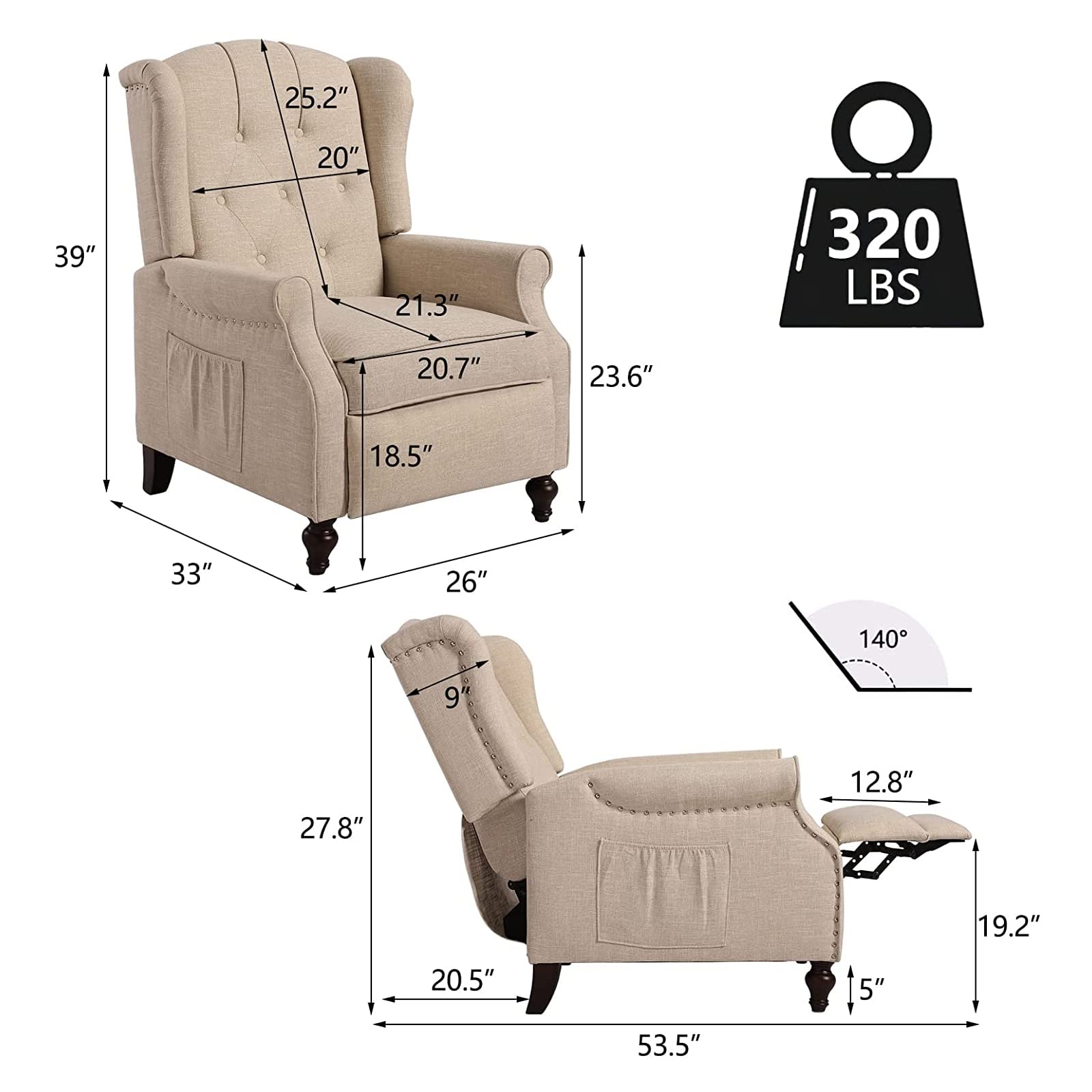 Consofa Wingback Recliner Massage Backrest