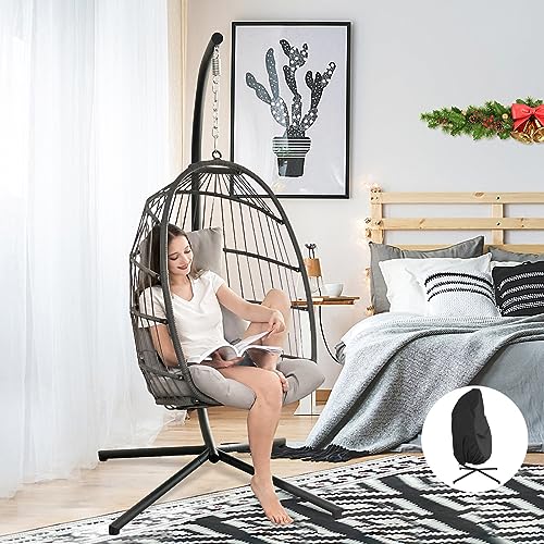 NICESOUL Wicker Rattan Hanging Swing Egg Chair with Stand