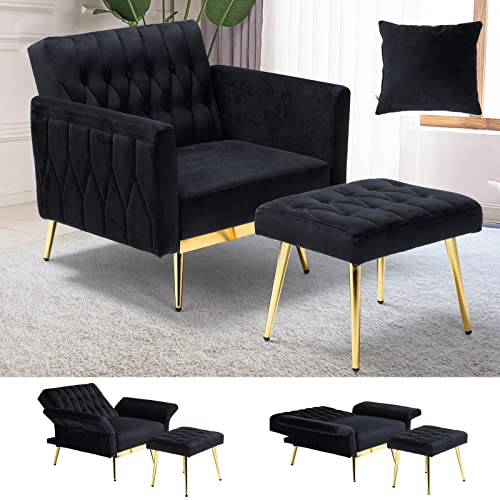 ACMEASE Velvet Accent Chair with Adjustable Backrest and Ottoman