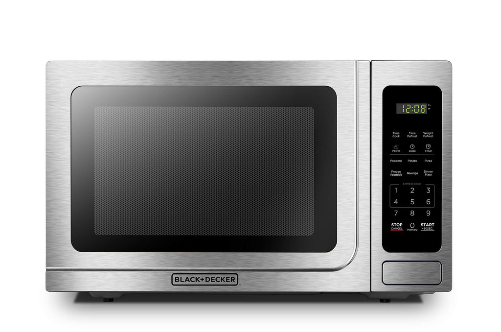 BLACK DECKER EM036AB14 Digital Microwave Oven with Turntable Push-Button Door, Child Safety Lock, Stainless Steel, 1.4 Cu.ft