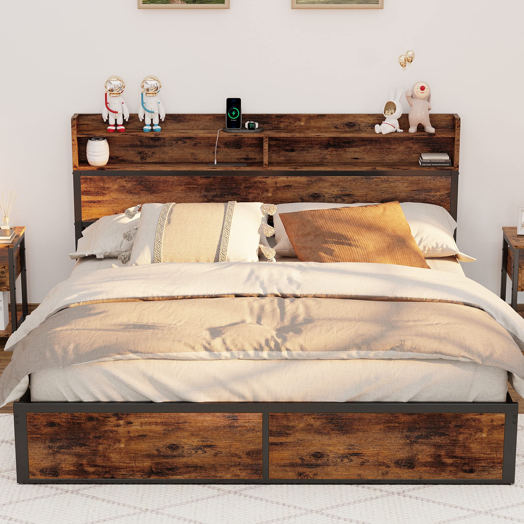 IRONCK Bookcase Headboard Charging Foundation