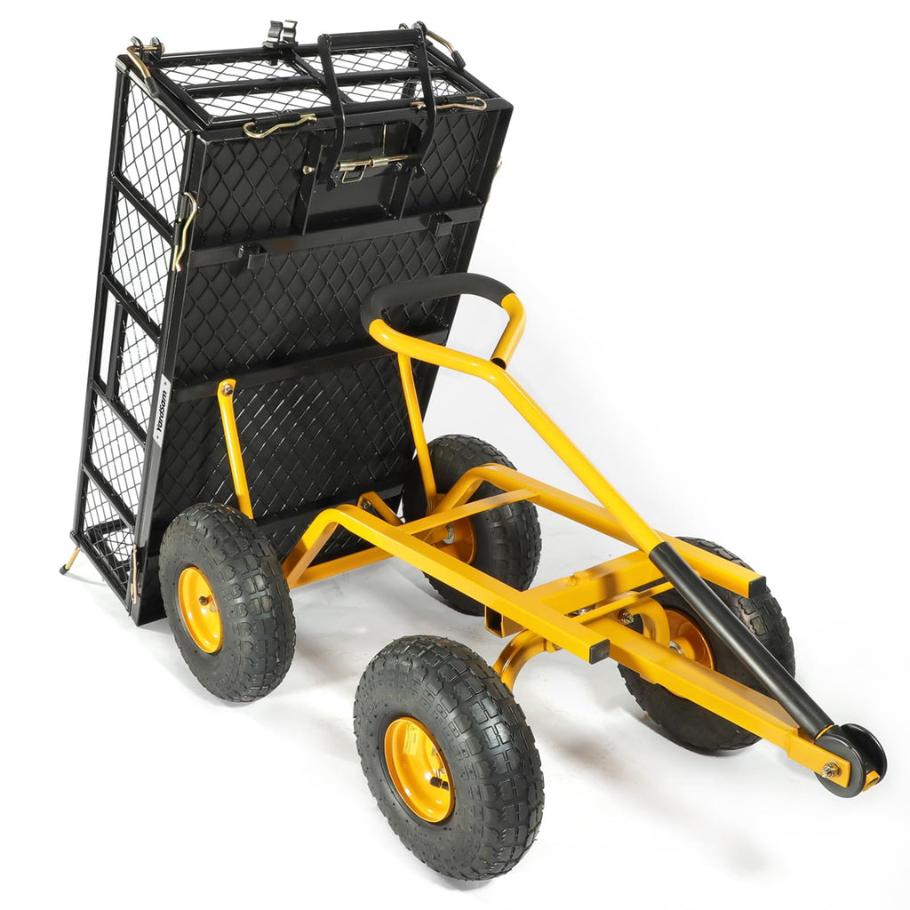 Yardsam Heavy Duty Steel Dump Garden Cart, Outdoor Utility Dump Lawn Yard Wagon 400Lbs Capacity with Liner, Steel Frame Gardening Cart with Removable Sides and 10 Inch Pneumatic Wheels - Black