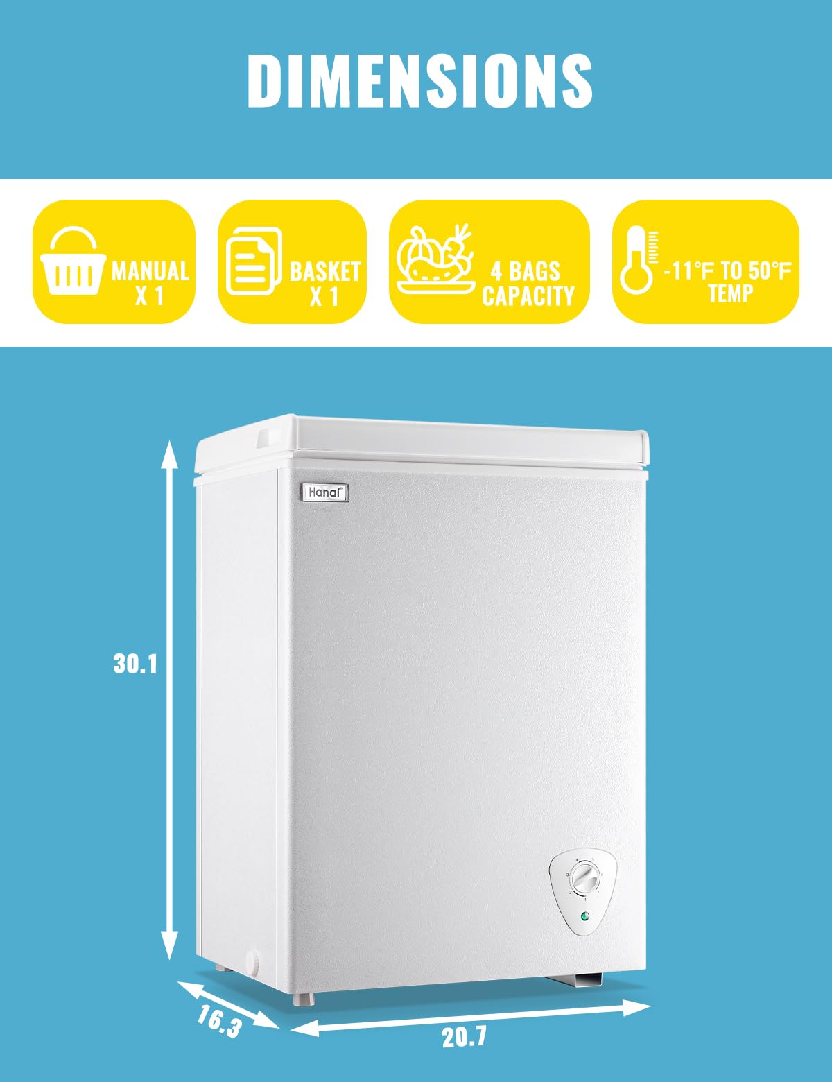 3.5 Cubic Feet Chest Freezer Small Deep Freezers with Removable Storage Basket Free Standing Top Door Compact Freezer 7 Gears Temperature Control for Office Dorm Apartment