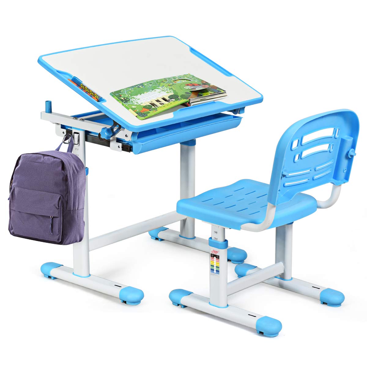 BABY JOY Height-Adjustable Kids Study Desk and Chair Set (Blue)