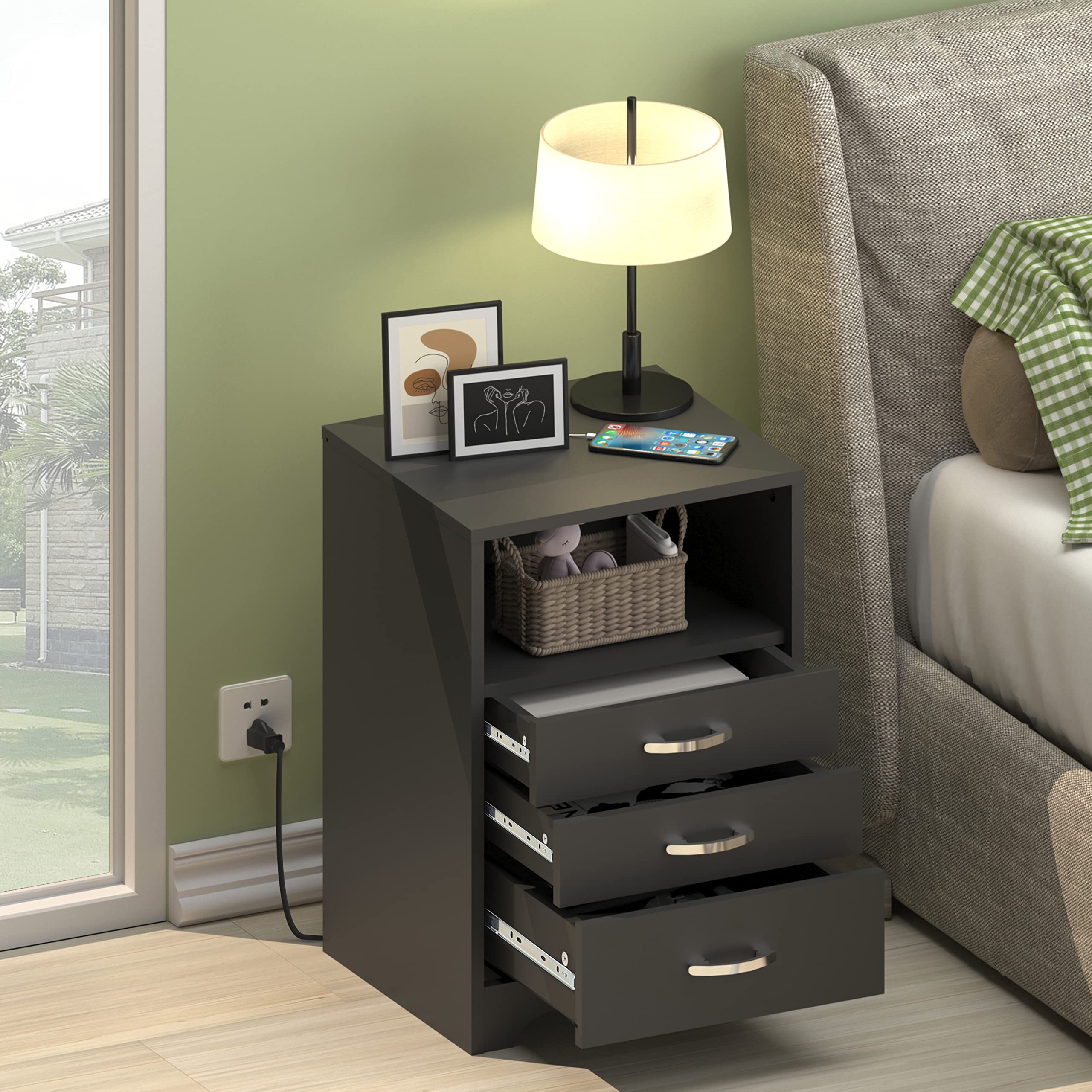 HOSEOKA Nightstand Charging Station Bedside