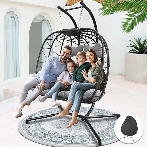 NICESOUL Wicker Rattan Hanging Swing Egg Chair with Stand