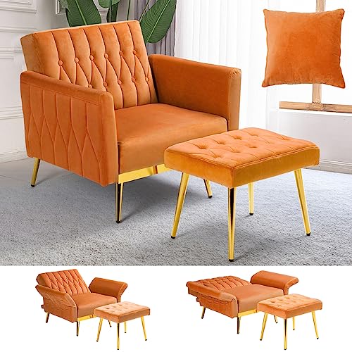 ACMEASE Velvet Accent Chair with Adjustable Backrest and Ottoman