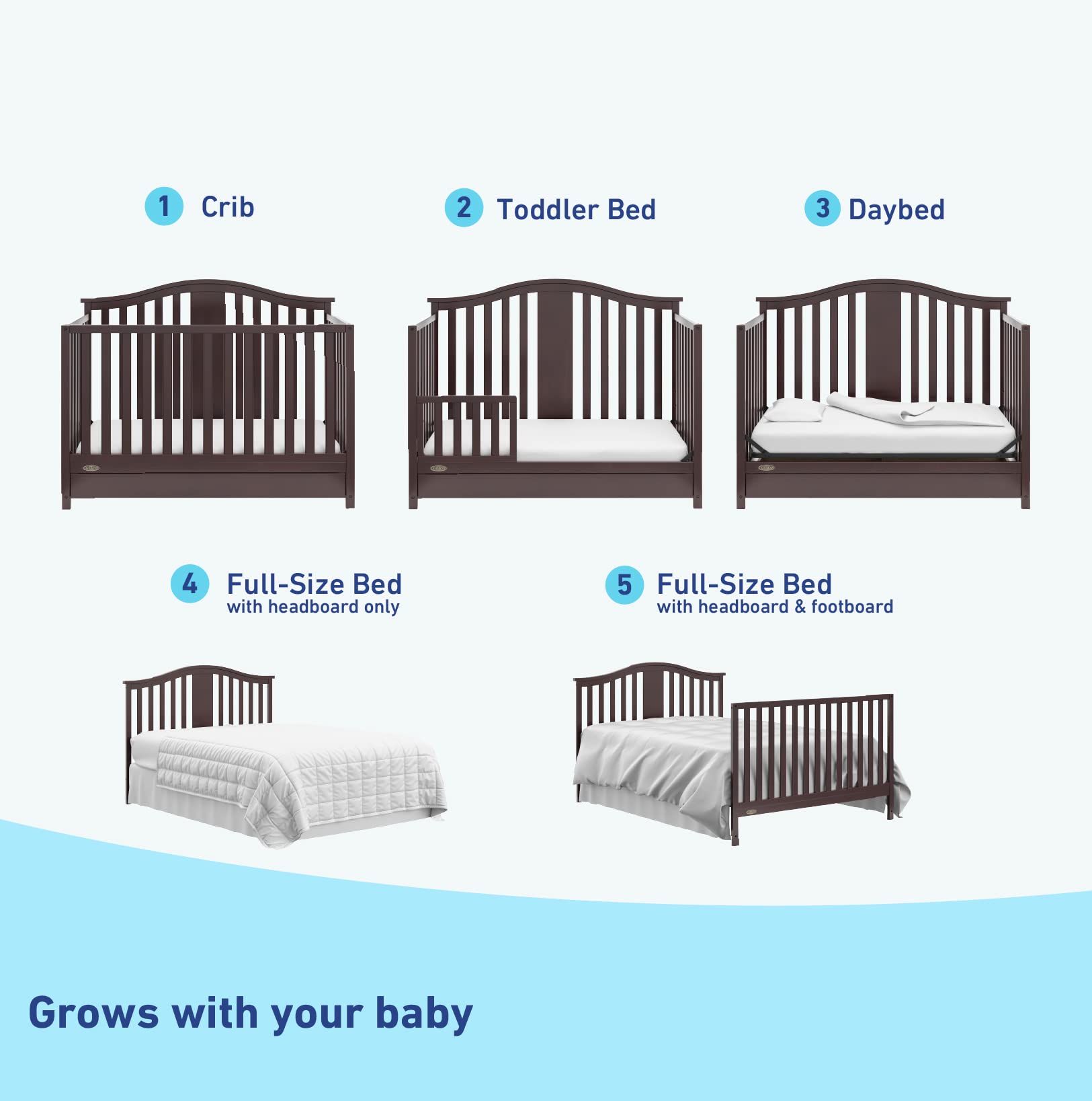 Graco Solano 4-in-1 Convertible Crib with Drawer (Espresso) u2013 GREENGUARD Gold Certified, Crib with Drawer Combo, Includes Full-Size Nursery Storage Drawer, Converts to Toddler Bed and Full-Size Bed