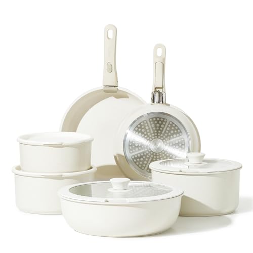 CAROTE 11-Piece Nonstick Cookware Set with Detachable Handle