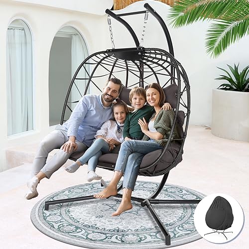 NICESOUL Wicker Rattan Hanging Swing Egg Chair with Stand