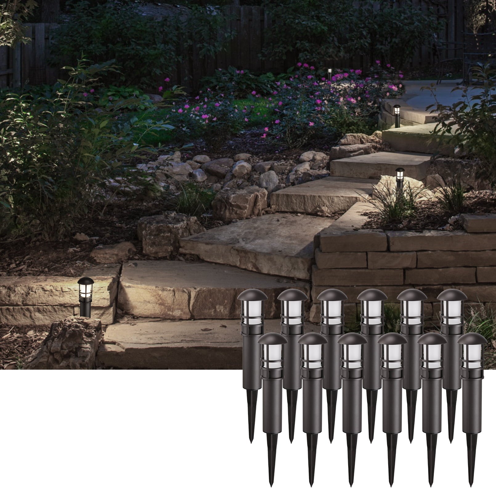 LEONLITE 12-Pack Low-Voltage Waterproof LED Landscape Lights