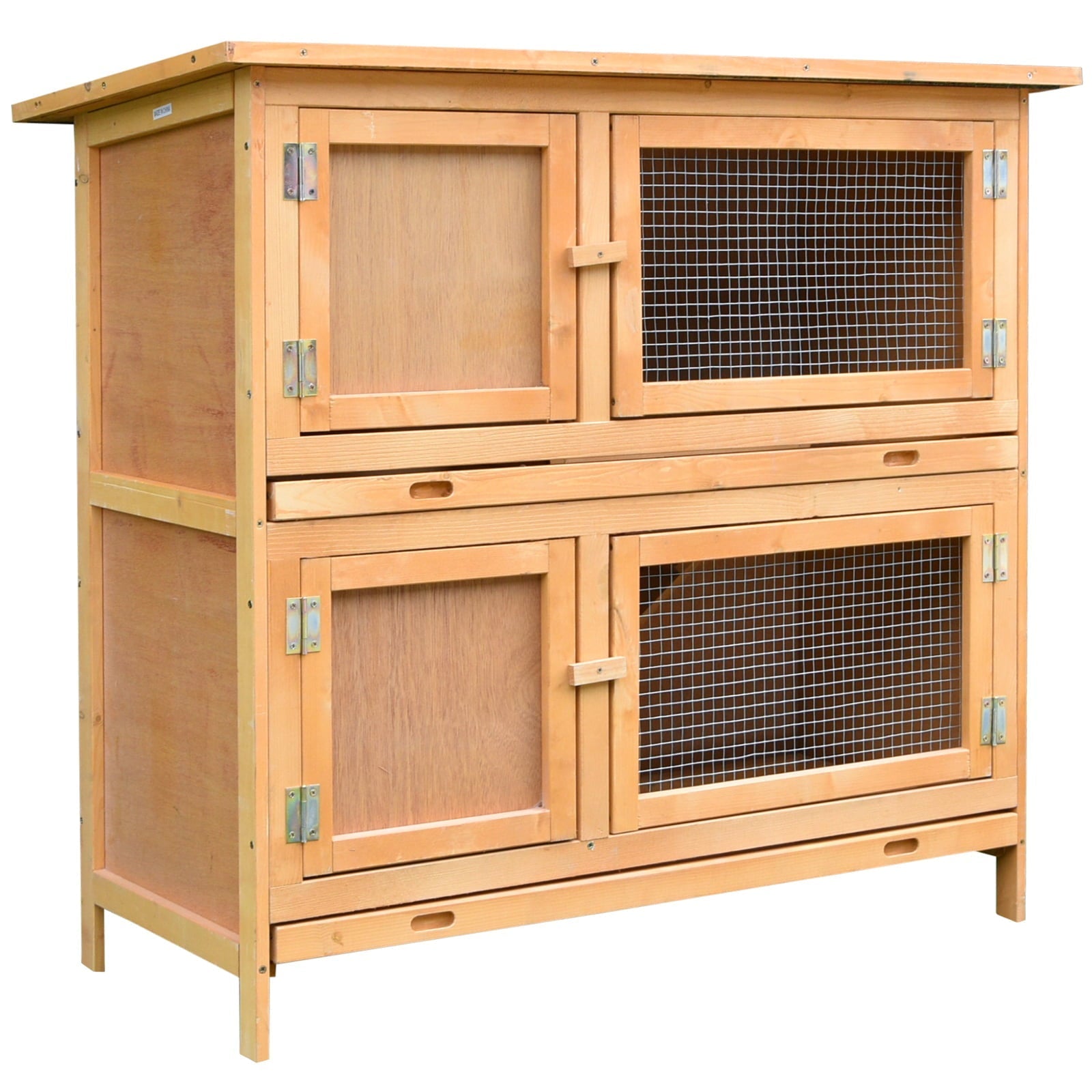Pawhut Solid Wood 2-Story Rabbit Hutch (Yellow)