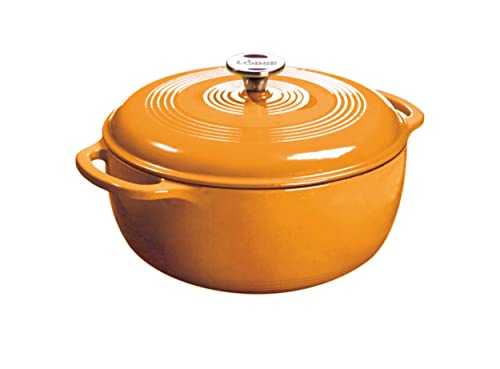 Lodge 7.5 Quart Enameled Cast Iron Dutch Oven with Lid u2013 Dual Handles u2013 Oven Safe up to 500u00b0 F or on Stovetop - Use to Marinate, Cook, Bake, Refrigerate and Serve u2013 Indigo