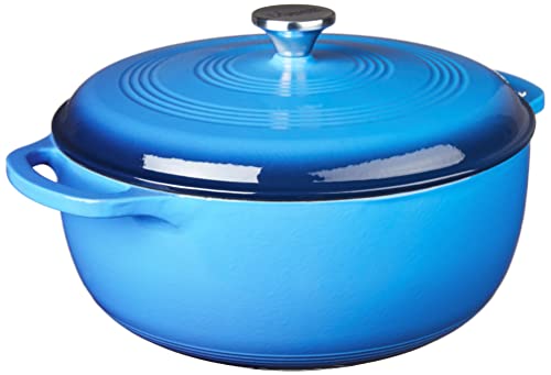 Lodge 7.5 Quart Enameled Cast Iron Dutch Oven with Lid u2013 Dual Handles u2013 Oven Safe up to 500u00b0 F or on Stovetop - Use to Marinate, Cook, Bake, Refrigerate and Serve u2013 Indigo