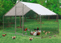 10' x 10' Walk-in Metal Chicken Coop, Heavy Duty Poultry Cage with Waterproof Anti-UV Cover