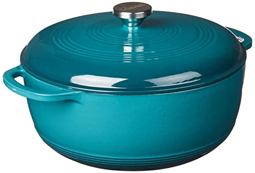 Lodge 7.5 Quart Enameled Cast Iron Dutch Oven with Lid u2013 Dual Handles u2013 Oven Safe up to 500u00b0 F or on Stovetop - Use to Marinate, Cook, Bake, Refrigerate and Serve u2013 Indigo