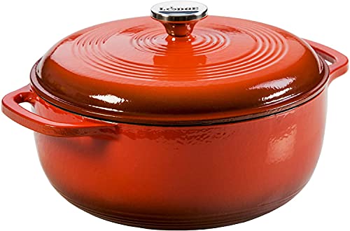Lodge 7.5 Quart Enameled Cast Iron Dutch Oven with Lid u2013 Dual Handles u2013 Oven Safe up to 500u00b0 F or on Stovetop - Use to Marinate, Cook, Bake, Refrigerate and Serve u2013 Indigo