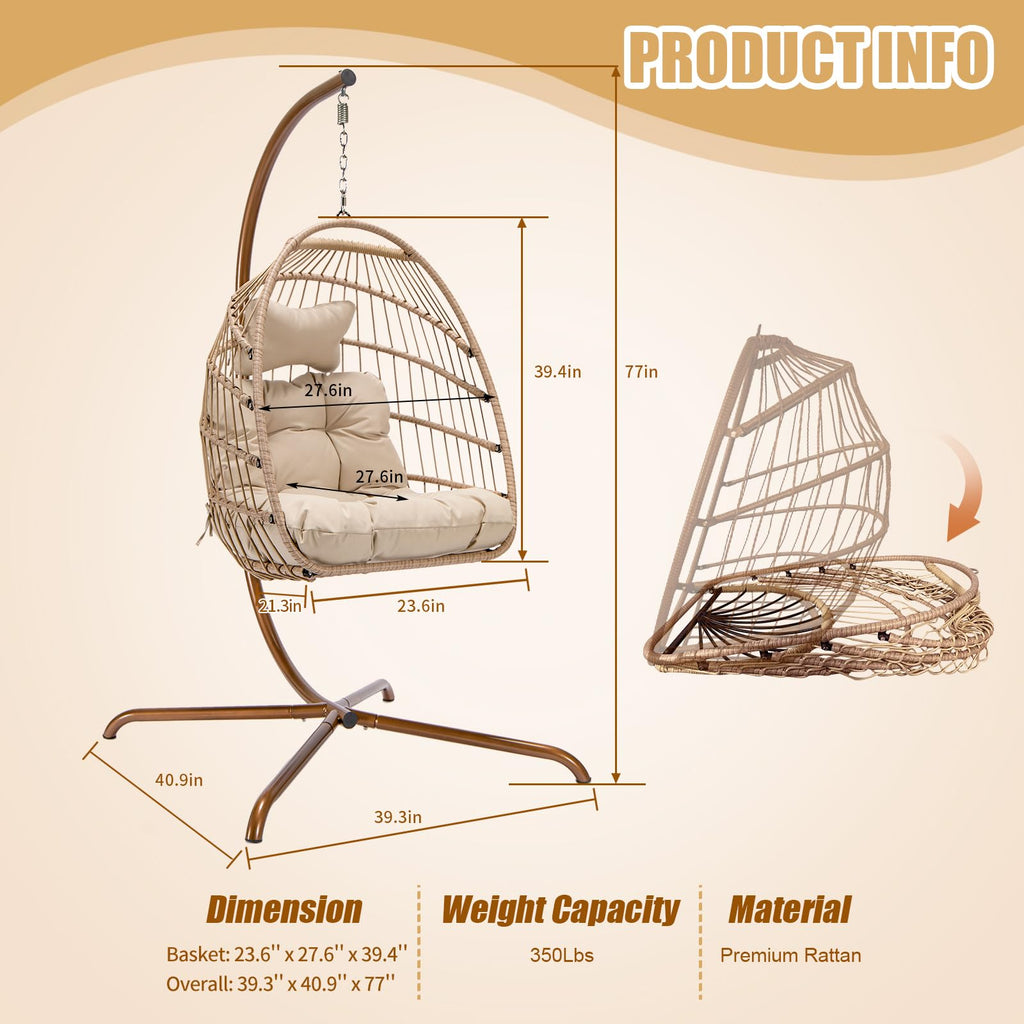 NICESOUL Wicker Rattan Hanging Swing Egg Chair with Stand