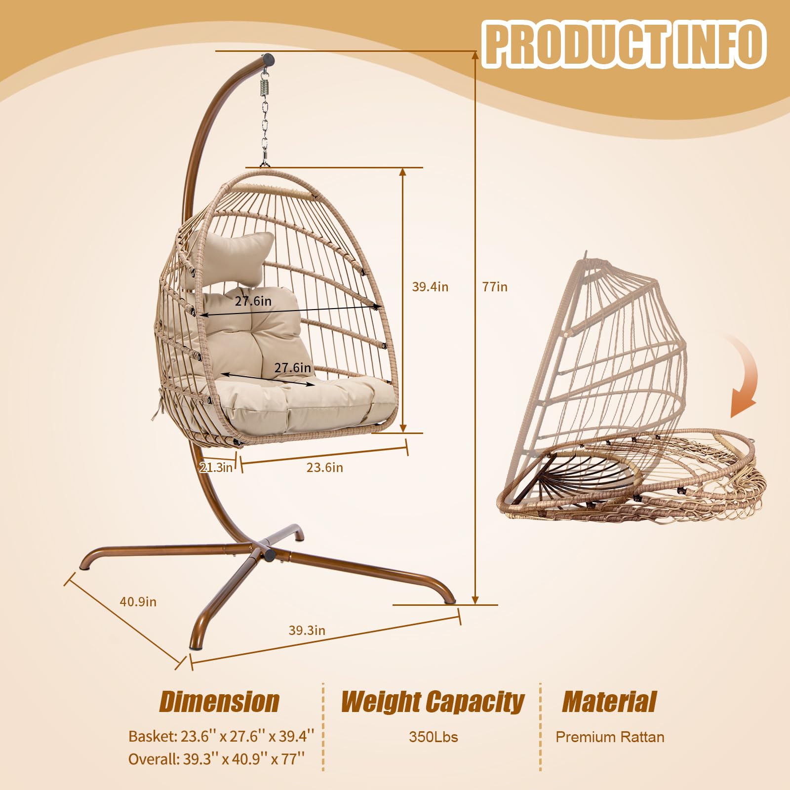 NICESOUL Wicker Rattan Hanging Swing Egg Chair with Stand