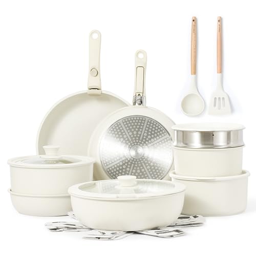 CAROTE 11-Piece Nonstick Cookware Set with Detachable Handle