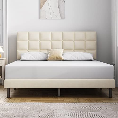 Molblly Full Bed Frame Upholstered Platform with Headboard and Strong Wooden Slats, Non-Slip and Noise-Free,No Box Spring Needed, Easy Assembly,Black
