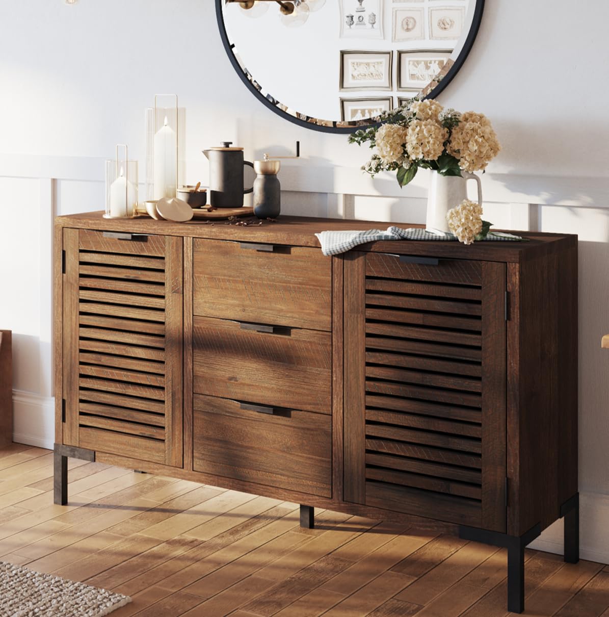Bme Arcadia Premium Solid Wood Buffet Sideboard Cabinet