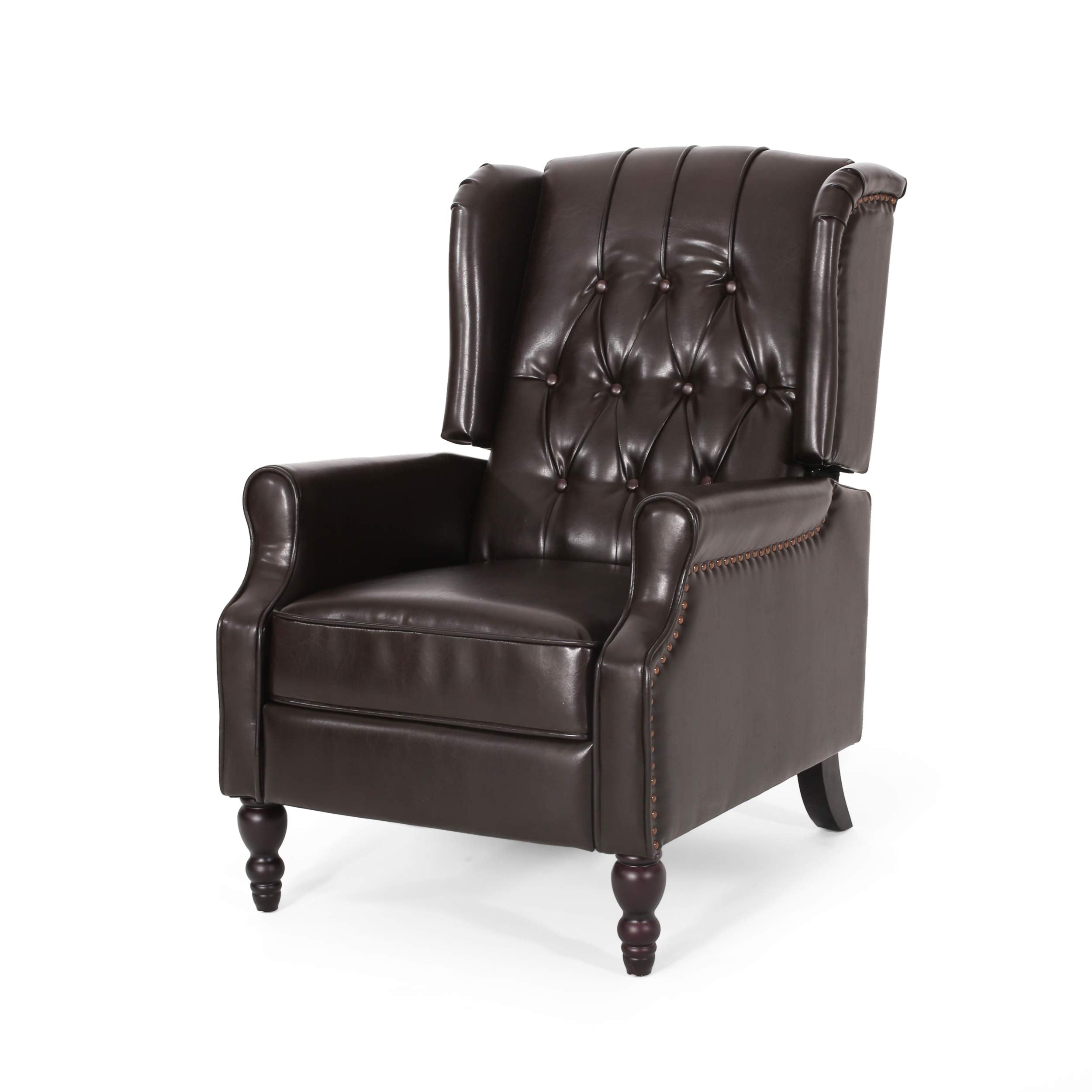 Christopher Knight Home GDFStudio Elizabeth Tufted Bonded Leather Recliner, Vintage Reclining Reading Armchair, 28.5D x 34.5W x 41H in, Brown