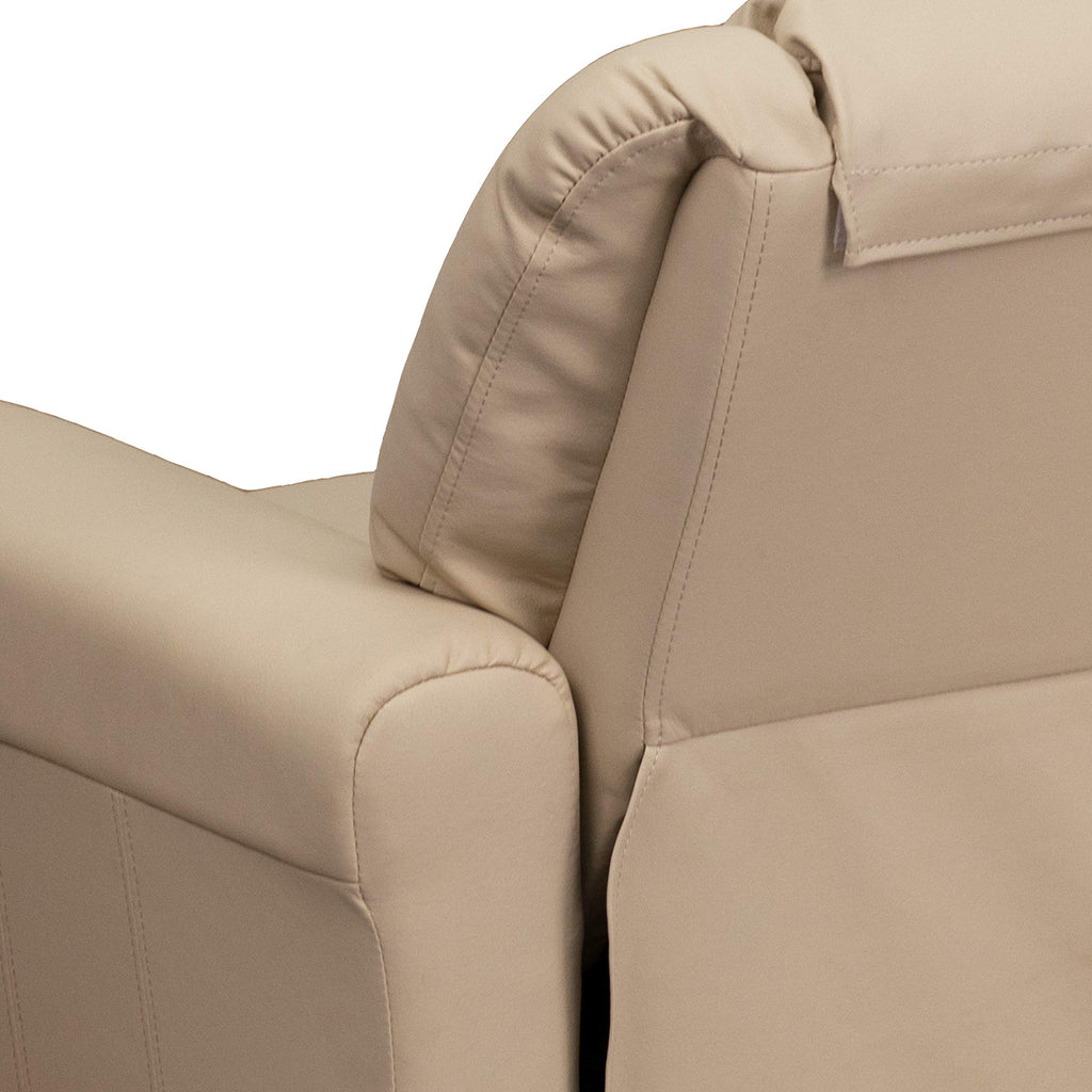 EMMA   OLIVER Beige Vinyl Kids Recliner with Cup Holder and Headrest