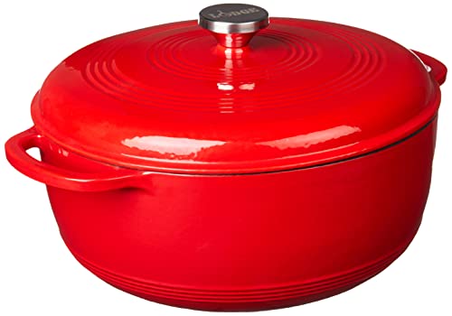 Lodge 7.5 Quart Enameled Cast Iron Dutch Oven with Lid u2013 Dual Handles u2013 Oven Safe up to 500u00b0 F or on Stovetop - Use to Marinate, Cook, Bake, Refrigerate and Serve u2013 Indigo