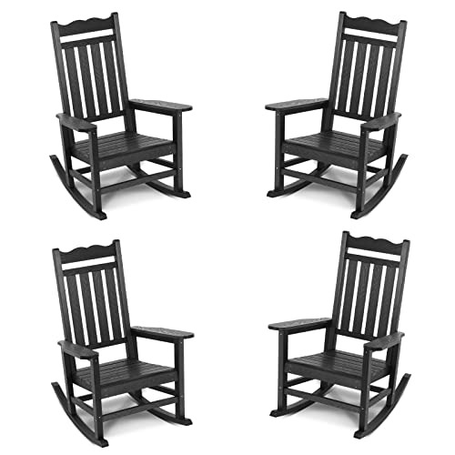 Stoog All-Weather Patio Rocking Chair with 400 lbs Weight Capacity, Oversized Porch Rocker Chair, for Backyard, Fire Pit, Lawn, Garden, Outdoor and Indoor, Black