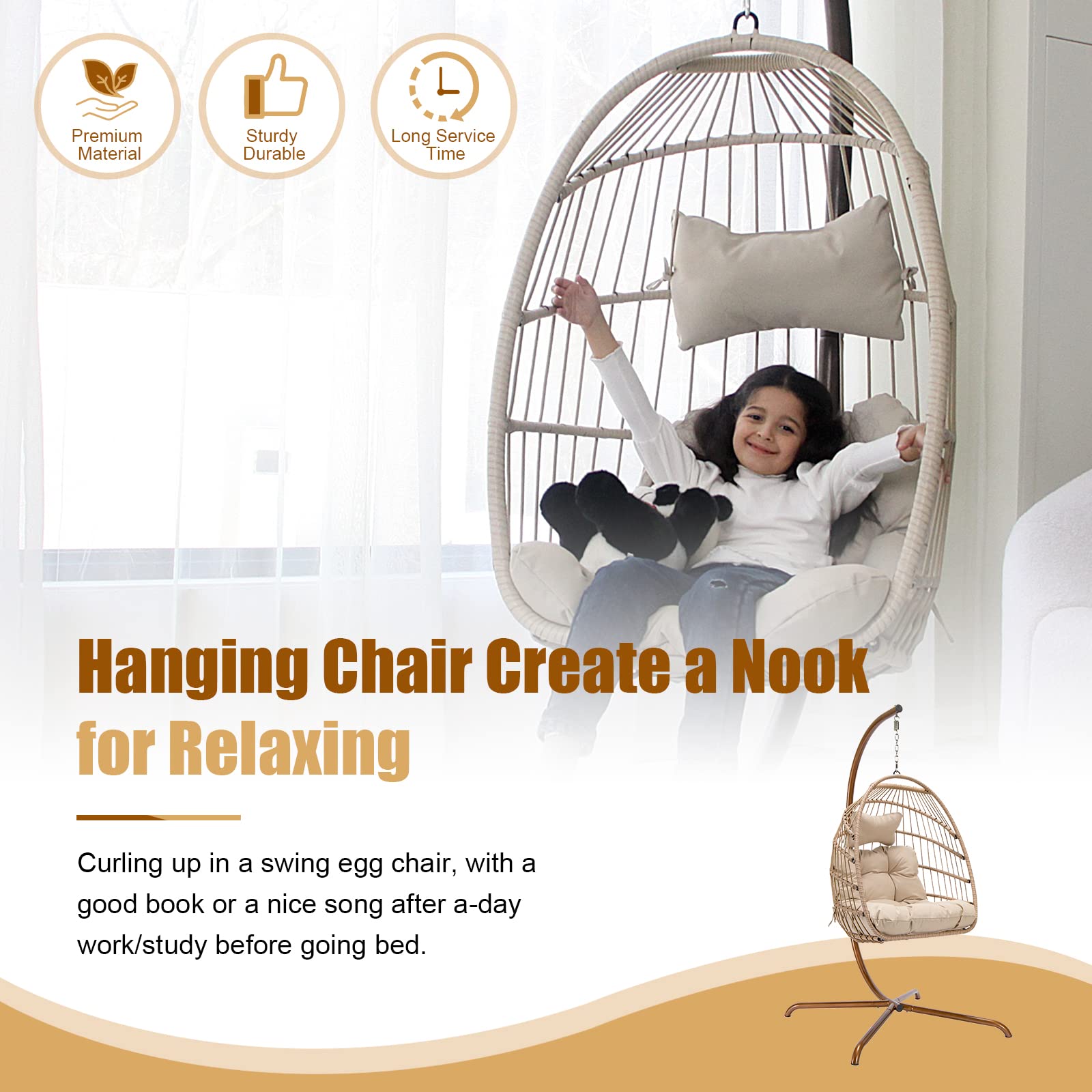 NICESOUL Wicker Rattan Hanging Swing Egg Chair with Stand